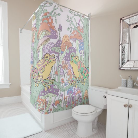 Verzauberte Frösche in Pilzfeldern Duschvorhang (Beispiel)
