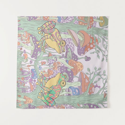 Verzauberte Frösche in Pilzfeldern Wandteppich (Vorderseite (Horizontal))