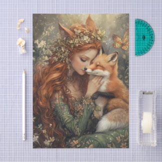 Verzauberte Fuchsfee mit Schmetterlings-Decoupage Seidenpapier