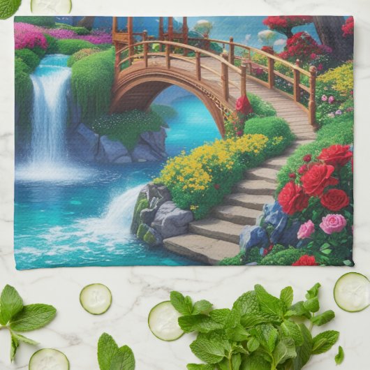 Verzauberte Gartenlandschaft Geschirrtuch (Gefaltet)