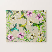 Verzauberte Gartenwatercolor-Kolibris u. Blumen Puzzle (Horizontal)
