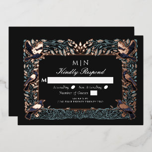 Verzauberte Gothic-Raben-Hochzeits-RSVP  Folieneinladung