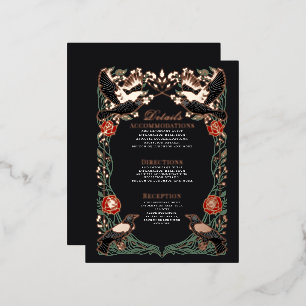 Verzauberte Gothic-Raben-Rosen-Hochzeits-Detailkar Folien Feiertagspostkarte
