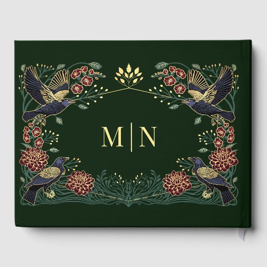 Verzauberte Gothic Raven Dahlia Snapdragon Wedding Gästebuch (Rückseite)