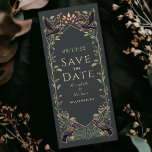 Verzauberte Gothic Raven Wedding Save the Date Einladung<br><div class="desc">Elegantes und gotisches Hochzeitsdesign mit Raben,  Salbei-grünem Blattwerk und goldenen Rose auf karkohlegrauem Hintergrund. Matching Items in unserem Shop für ein komplettes Party Thema.</div>