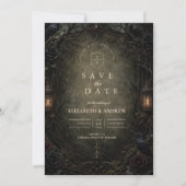 Verzauberte gothische Waldhochzeit Save The Date (Vorderseite)