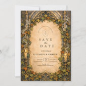 Verzauberte gotische Efeu-Herbsthochzeit Save The Date (Vorderseite)