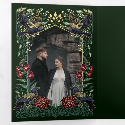 Verzauberte gotische Löwenmaul-Dahlie-Hochzeit Dreifach Gefaltete Einladung (Innen Erste Seite)