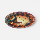 Verzauberte Halloween-Nachtpapiere-Teller Pappteller (Schrägansicht)