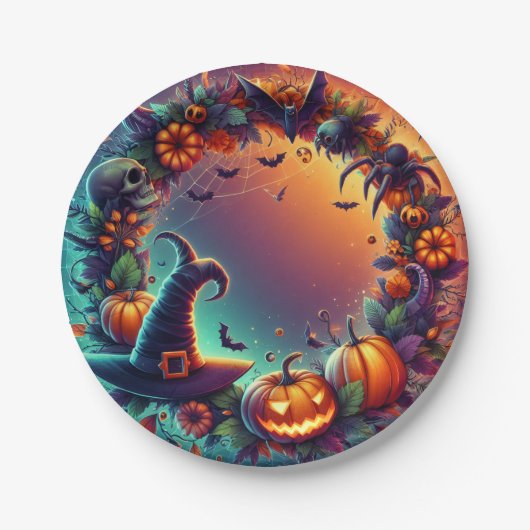 Verzauberte Halloween-Nachtpapiere-Teller Pappteller (Vorderseite)