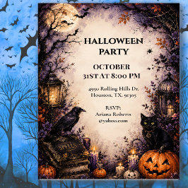 Verzauberte Halloween-Rabenparty Einladung