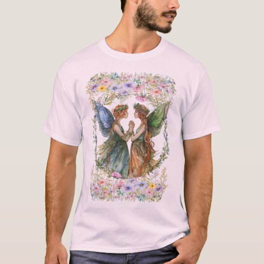 Verzauberte Harmonie: Fairy Duo unter Blume T-Shirt (Vorderseite)