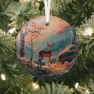 Verzauberte Herbsthirschwald-Szene Gestaltung Ornament Aus Glas