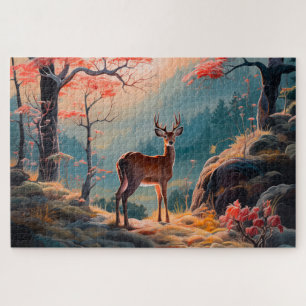 Verzauberte Herbsthirschwald-Szene Gestaltung Puzzle