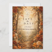 Verzauberte Herbstwald-Hochzeit Save The Date (Vorderseite)