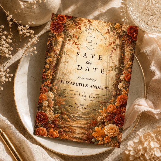 Verzauberte Herbstwald-Hochzeit Save The Date