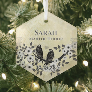 Verzauberte Hochzeit der Liebesvögel im Wald Ornament Aus Glas