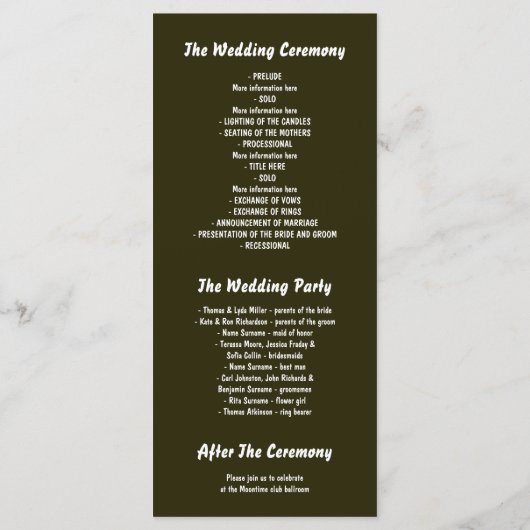 verzauberte Hochzeitsprogramme für Waldschnüre Programm (Rückseite)