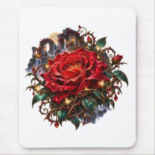 Verzauberte Karmesinrose – Gotische Fantasie Mousepad