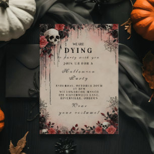 Verzauberte karmesinrote Rosen Halloween-Nacht Einladung