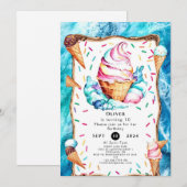 Verzauberte Kids Cone Ice Cream Geburtstag Einladung (Vorne/Hinten)