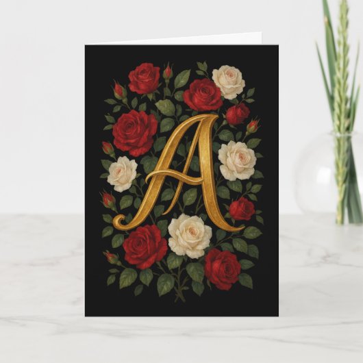 Verzauberte Kletterrosen Initiale „A“ Karte (Vorderseite)