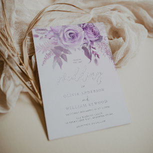 Verzauberte Lila Rose Elegantes Hochzeitsilber Folieneinladung