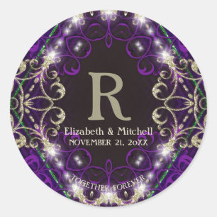 Verzauberte Lila Sparkle Monogram Wedding Stickers