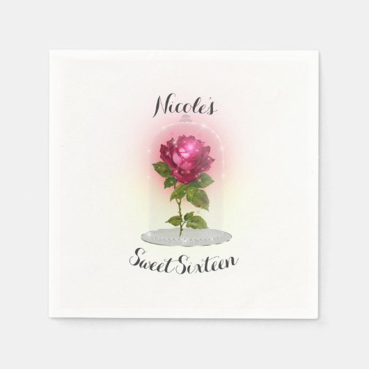 Verzauberte magische Rote Rose Geburtstagsparty Serviette (Vorderseite)