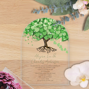Verzauberte Märchen-Grünherz-Blatt-Baum-Hochzeit Acryleinladungen