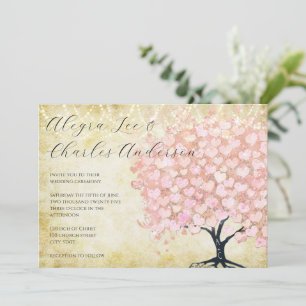 Verzauberte Märchen-Rosa-Herz-Blatt-Baum-Hochzeit Einladung