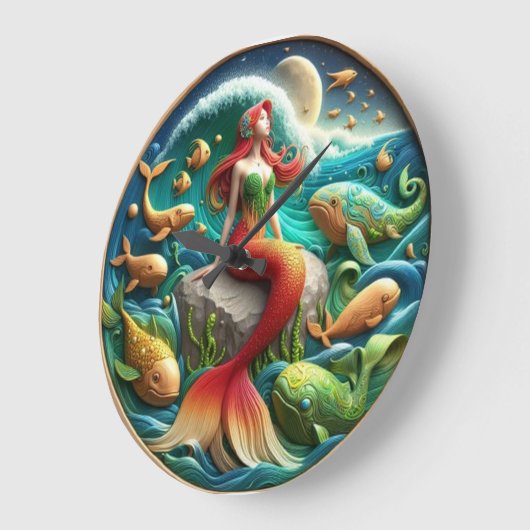 Verzauberte Meerjungfrau auf einem Felsen unter ei Große Wanduhr (Winkel)