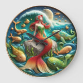 Verzauberte Meerjungfrau auf einem Felsen unter ei Große Wanduhr (Vorderseite)