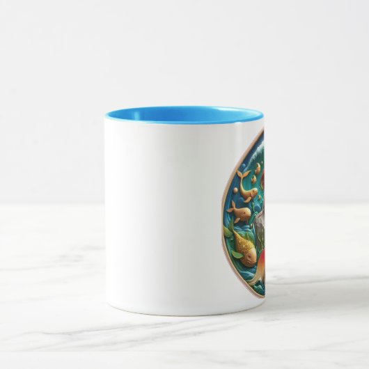 Verzauberte Meerjungfrau auf einem Felsen unter ei Tasse (Zentrum)