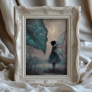 Verzauberte mondbeschienene Blattfee Fantasy-Kunst Poster