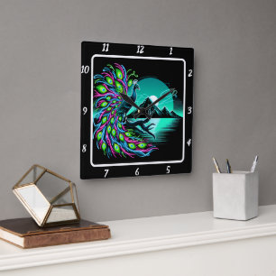 Verzauberte Pfauenkunst Quadratische Wanduhr