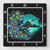 Verzauberte Pfauenkunst Quadratische Wanduhr (Vorderseite)