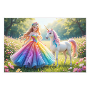 Verzauberte Prinzessin mit Regenbogenkleid & Einho Fotodruck