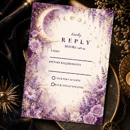Verzauberte purpurrote himmlische Hochzeit RSVP Karte