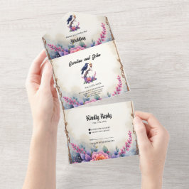 Verzauberte Raben-Hochzeit-Kollektion All In One Einladung