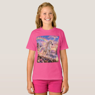 Verzauberte Regenbogen-Einhorn-Mädchen Rosa T-Shirt