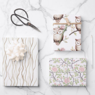 Verzauberte rosa Blume Owl Geburtstag Geschenkpapier Set
