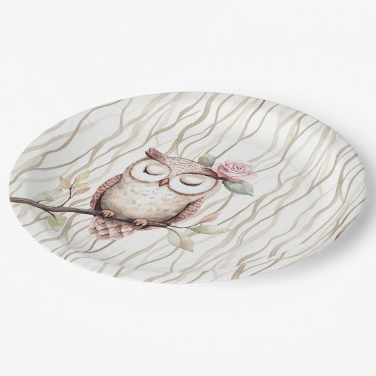 Verzauberte rosa Blume Owl Geburtstag Pappteller (Schrägansicht)