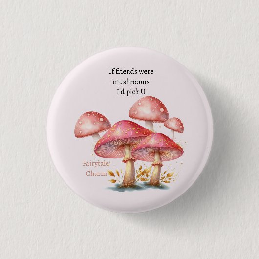 Verzauberte rosa Pilze Fantasie Button (Vorderseite)