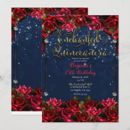 Verzauberte Rose Navy Blue & Gold Quinceñera 15 Einladung