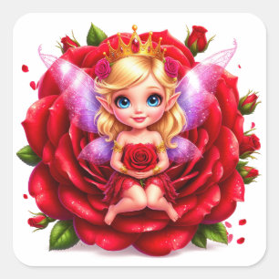 Verzauberte Rosenfee für Fantasy-Liebhaber Quadratischer Aufkleber