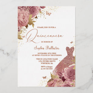 Verzauberte Röte mit echtem Rosen-Gold Quinceanera Folieneinladung