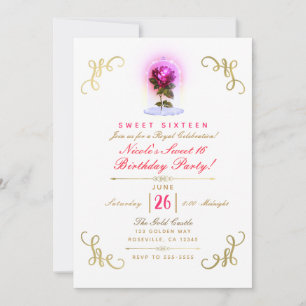Verzauberte Rote Rose Blumengoldsüß 16 Party Einladung
