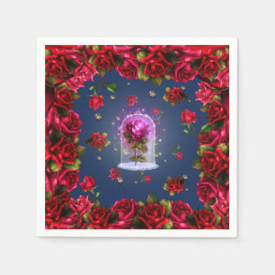Verzauberte rote Rose & Diamanten-Bling Elegante P Serviette