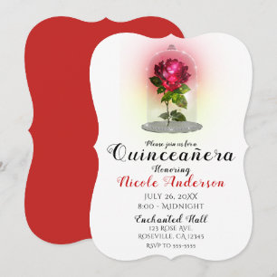 Verzauberte rote Rosen funkelnde Quinceañera-Party Einladung